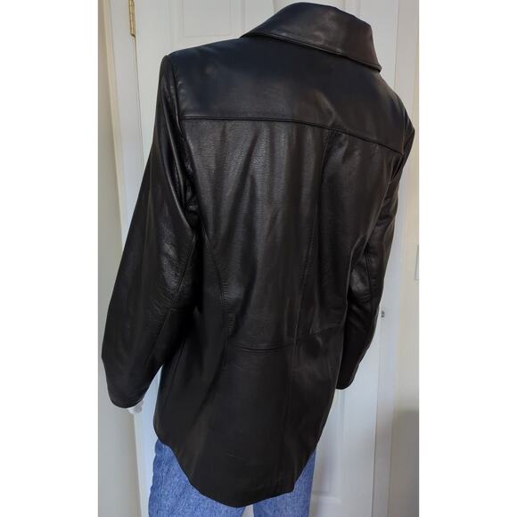 Wilsons Leather Black Tailored Button Up Leather Jacket Women Size L Lining flaw - Picture 12 of 12